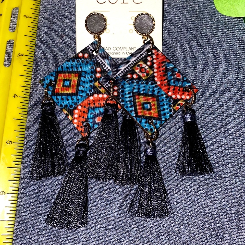 Print with tassel fall boho statement earrings